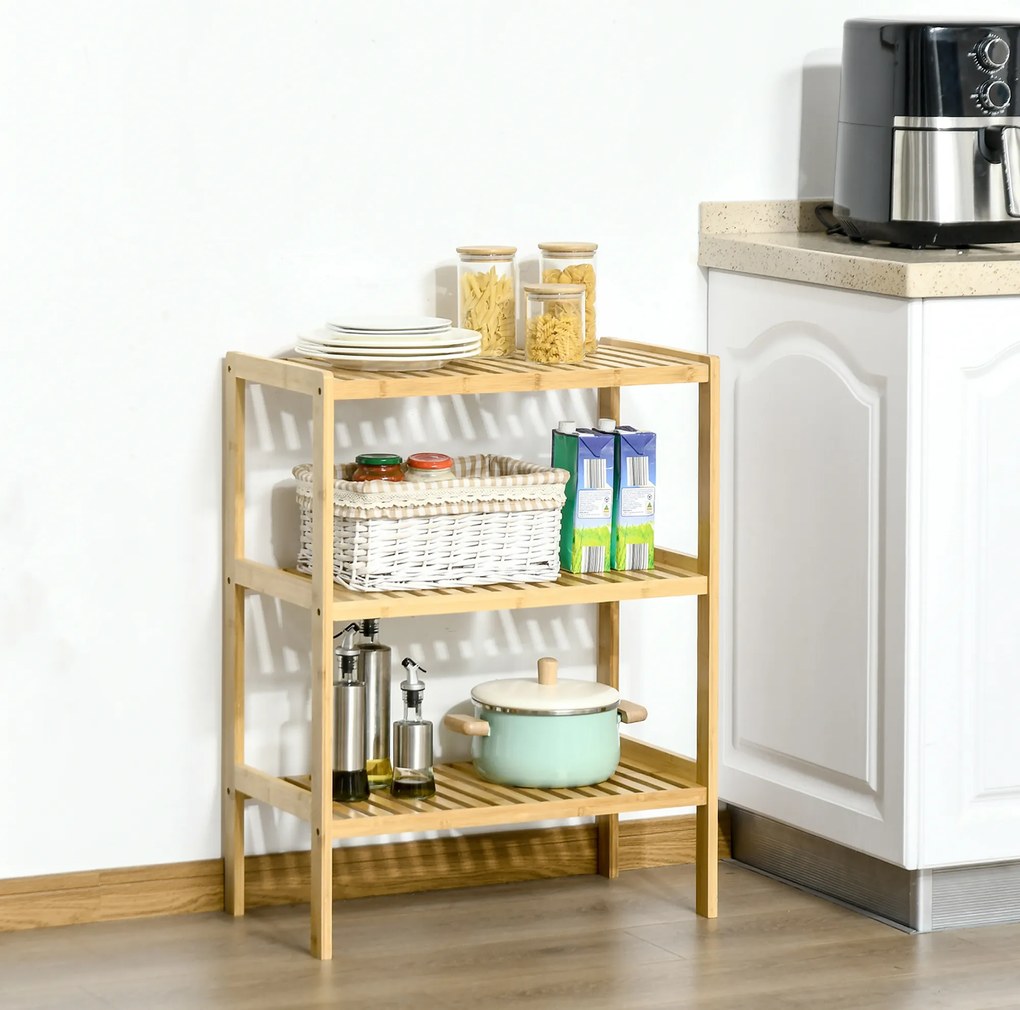 HOMCOM Ράφι από μπαμπού με 3 ράφια, μπαμπού, 62 cm x 33 cm x 80 cm, φυσικό χρώμα