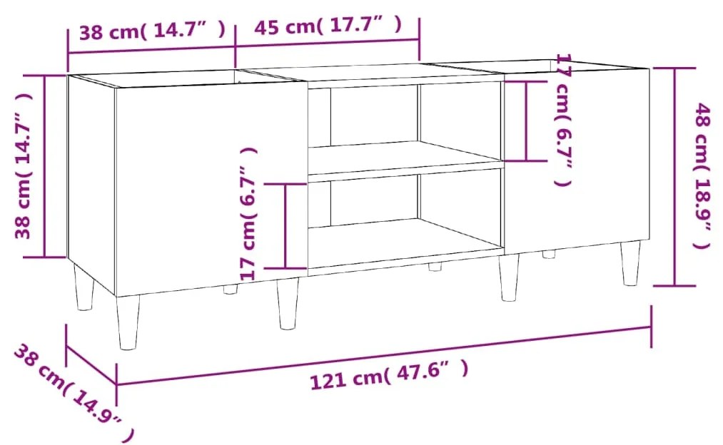 Δισκοθήκη Γκρι Σκυροδέματος 121x38x48 εκ. Επεξεργασμένο Ξύλο - Γκρι