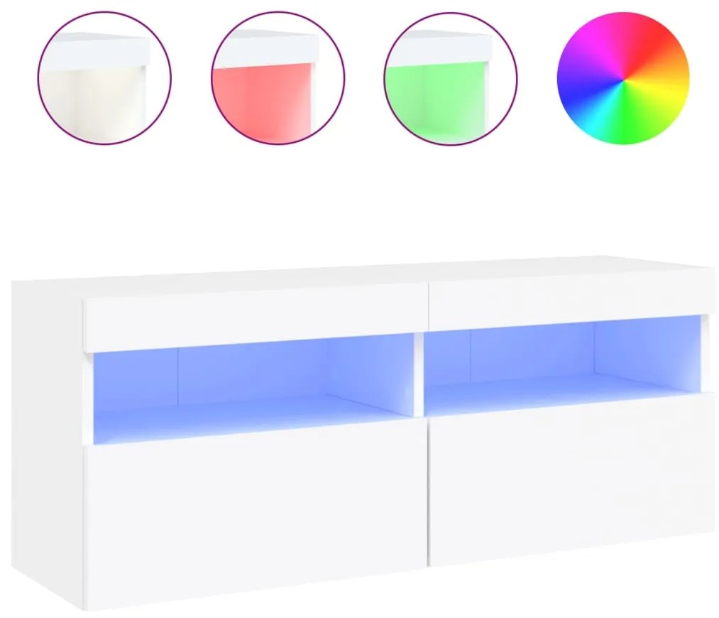 vidaXL Έπιπλο Τοίχου Τηλεόρασης με LED Λευκό 100x30x40 εκ.