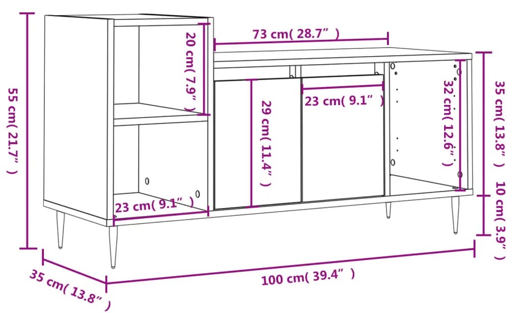 Έπιπλο Τηλεόρασης Καφέ Δρυς 100x35x55 εκ. Επεξεργασμένο Ξύλο - Καφέ