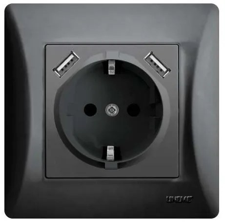 Πρίζα Σούκο-USB 2 Θύρες Μαύρο H-Series 50-00133-2 Lineme 50-00133-2