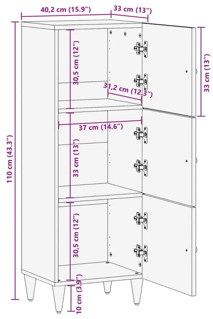 Βιτρίνα 40 x 33 x 110 εκ. από Μασίφ Ξύλο Μάνγκο - Μαύρο