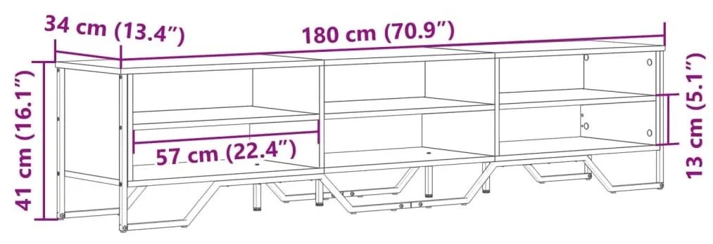 Έπιπλο Τηλεόρασης Καφέ Δρυς 180x34x41 εκ. Επεξ. Ξύλο - Καφέ