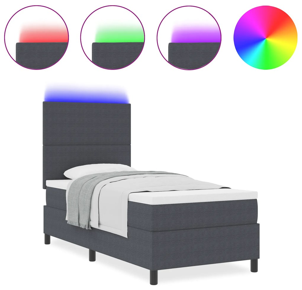 vidaXL Κρεβάτι με Βάση και Στρώμα & LED Σκούρο Γκρι 80x200 εκ. Βελούδο