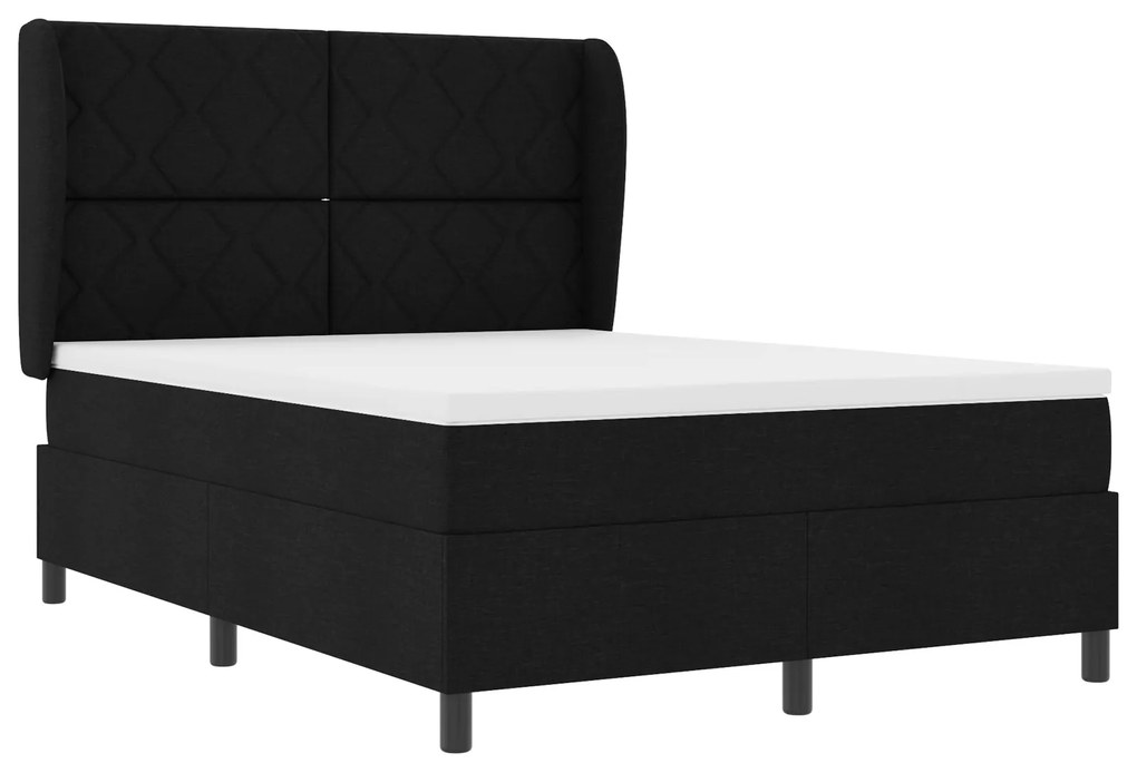 vidaXL Κρεβάτι Box Spring με Στρώμα - Μαύρο, 140x190 εκ., Ύφασμα