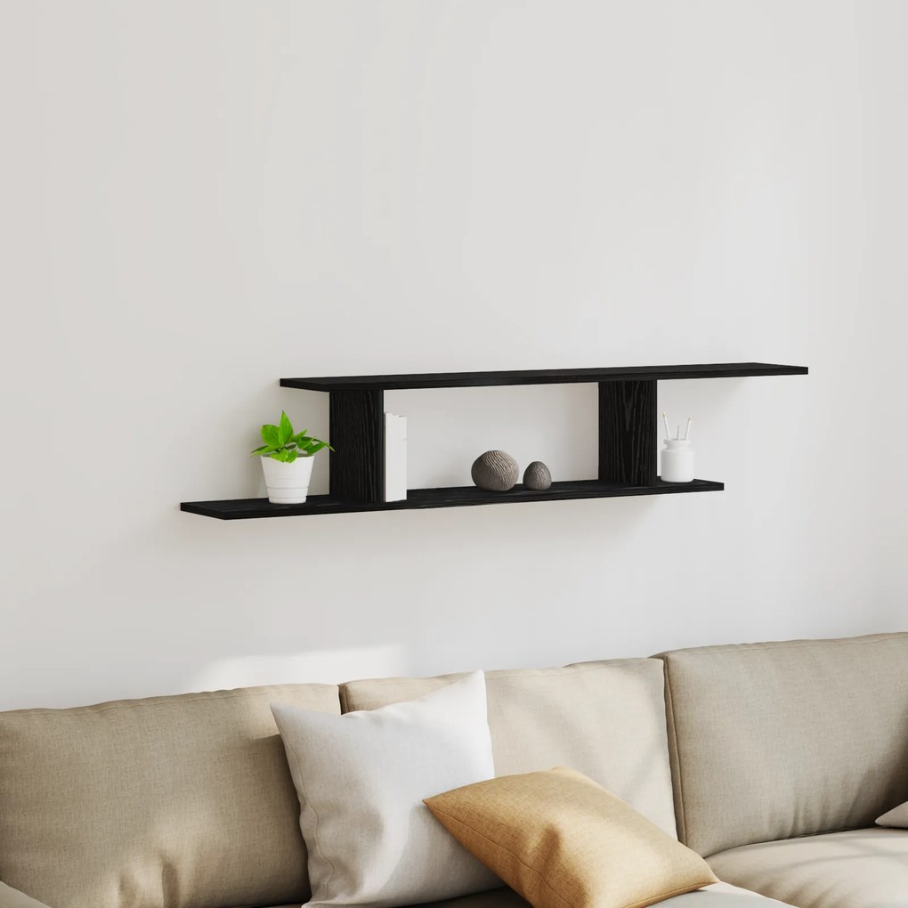 vidaXL Τοίχου Ράφα TV Μαύρη Βελανιδιά 125x18x23 εκ Επεξεργασμένο Ξύλο