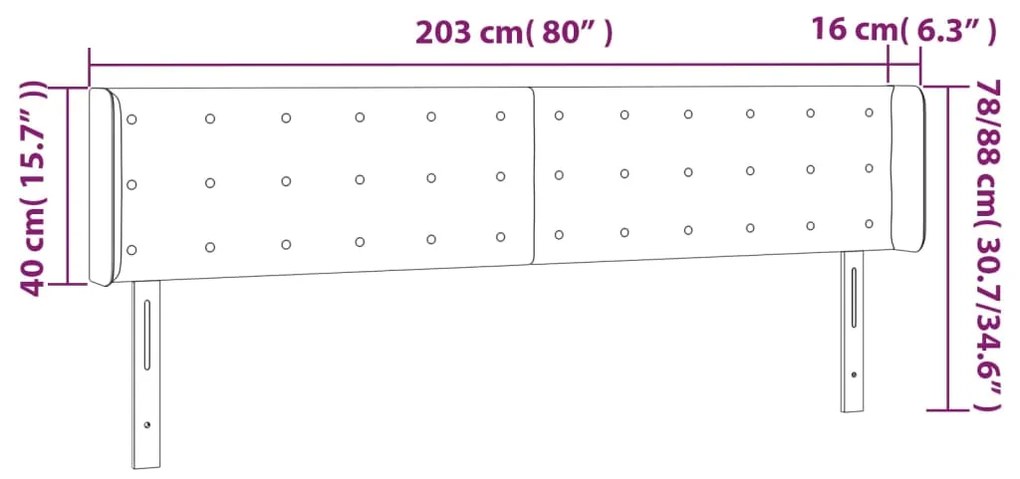 vidaXL Κεφαλάρι Κρεβατιού LED Μαύρο 203x16x78/88 εκ. Βελούδινο
