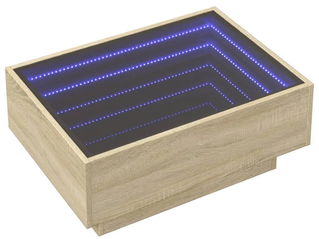 vidaXL Τραπεζάκι Σαλονιού με LED Δρυς 70x50x30 εκ. Επεξεργασμένο Ξύλο