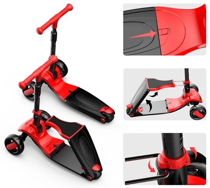 Scooter G&amp;C Fun S8 2σε1 Μαύρο-Κόκκινο με Led φωτάκια