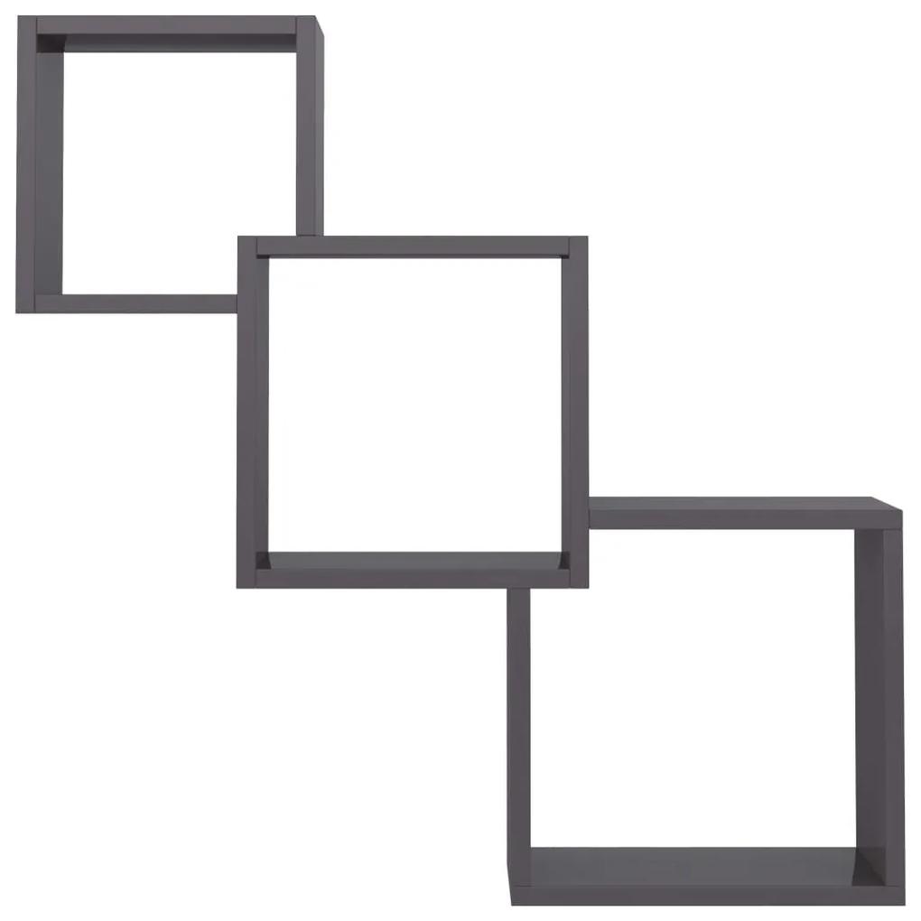 Ράφια Κύβοι Τοίχου Γυαλιστερό Μαύρο 68x15x68 εκ. Μοριοσανίδα - Γκρι