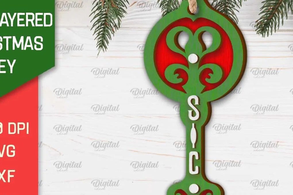 Σετ των 3 Intra απο ξύλο plywood 3mm-4mm πάχος Σχέδιο κοπής με λέιζερ Χριστουγεννιάτικο στολίδι με κλειδί Δίασταση 8x8 cm INTRAFABR-103294623