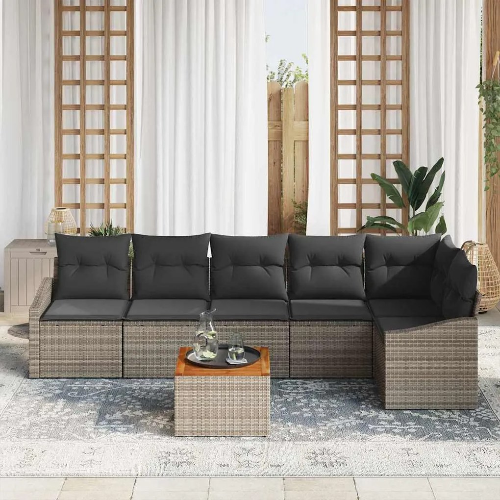 vidaXL Σετ Καναπέ Κήπου με μαξιλάρι 7 pcs Γκρι Πολυ ράταν