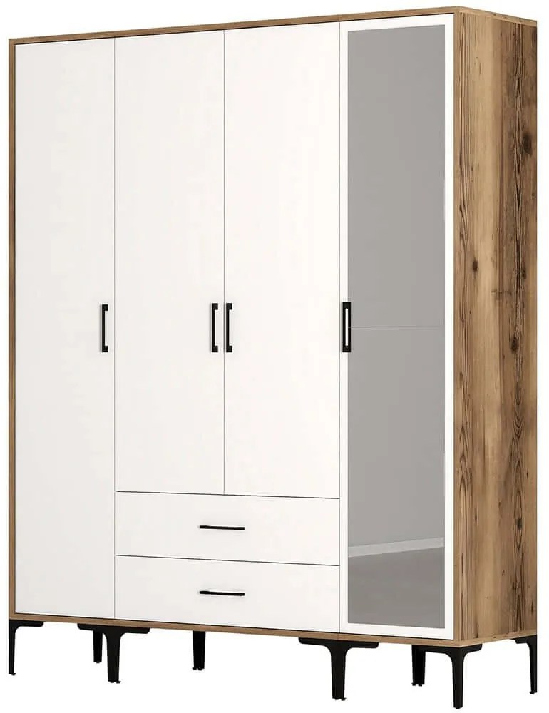 Ντουλάπα Τετράφυλλη Kumsal 845HCT5495 160x47,5x201,4cm Walnut-White Τετράφυλλη
