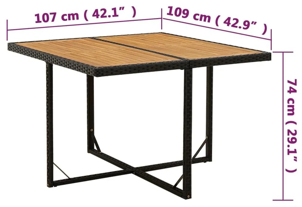 Τραπέζι Κήπου Μαύρο 109x107x74 εκ. Συνθετικό Ρατάν/Μασίφ Ακακία - Μαύρο