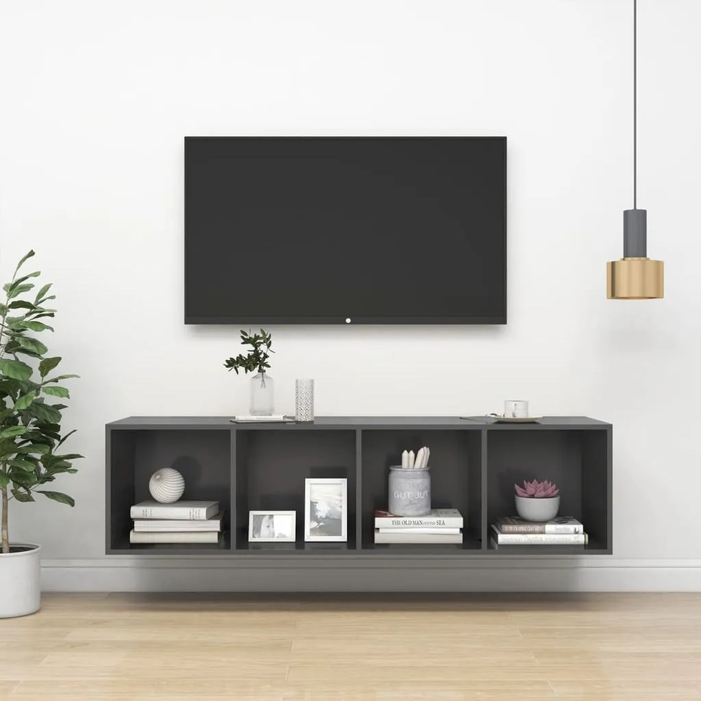Έπιπλο Τηλεόρασης Κρεμαστό Γκρι 37x37x142,5 εκ. από Επεξ. Ξύλο