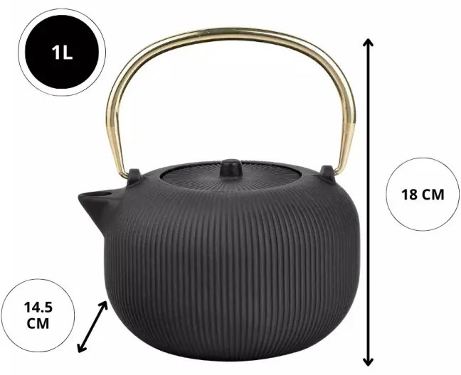 Εγχυτήρας Kinghoff KH 1931, 1 l, Προφίλ στόμιο, Χυτοσίδηρος, Εσωτερικό με εμαγιέ, Μαύρο