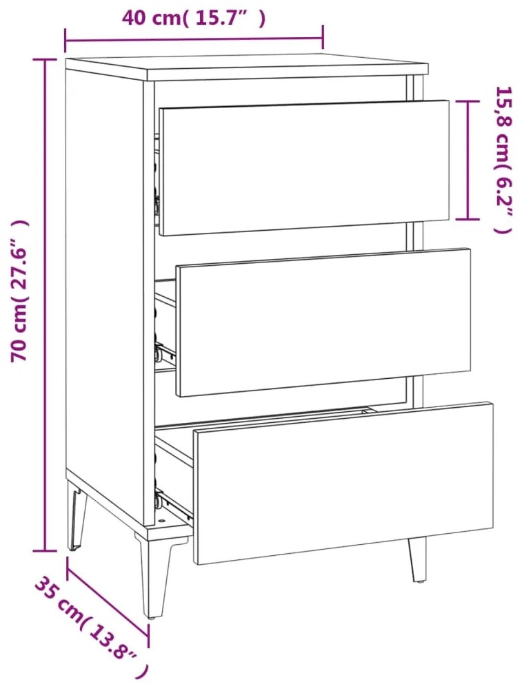 Κομοδίνο Καφέ δρυς 40x35x70 εκ. από Επεξεργασμένο Ξύλο - Καφέ