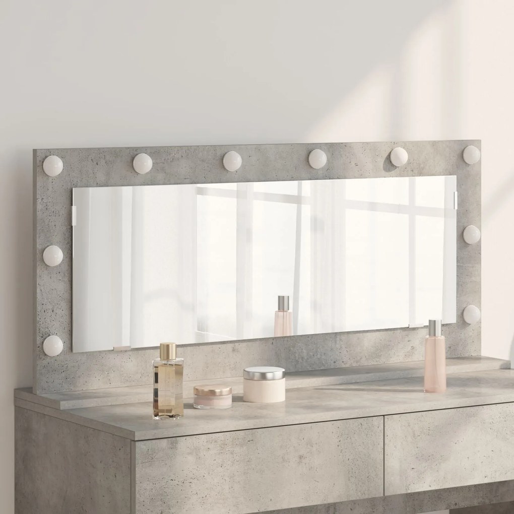 vidaXL Καθρέφτης Vanity Γκρι Τσιμέντο Τσιμέντο, Γυαλί Μεγάλος Καθρέφτης