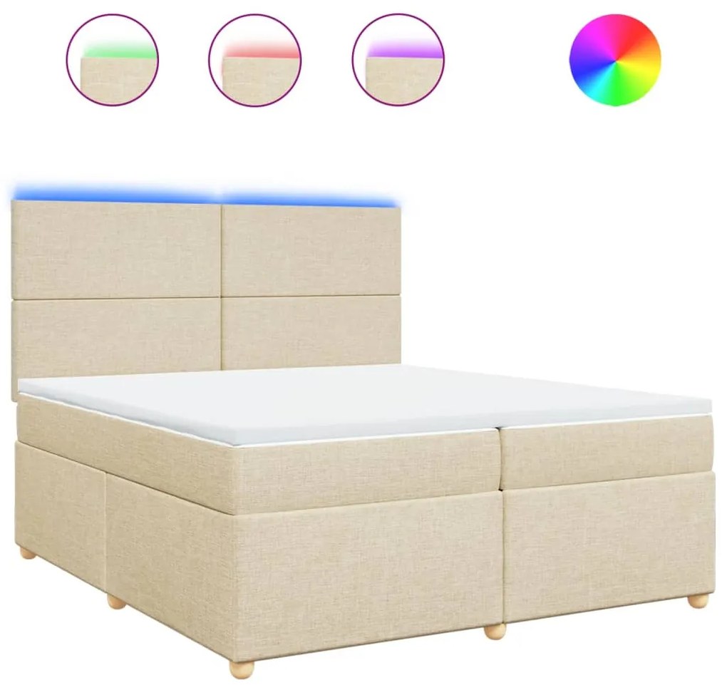 vidaXL Κρεβάτι Boxspring με Στρώμα Κρεμ 200x200 εκ. Υφασμάτινο