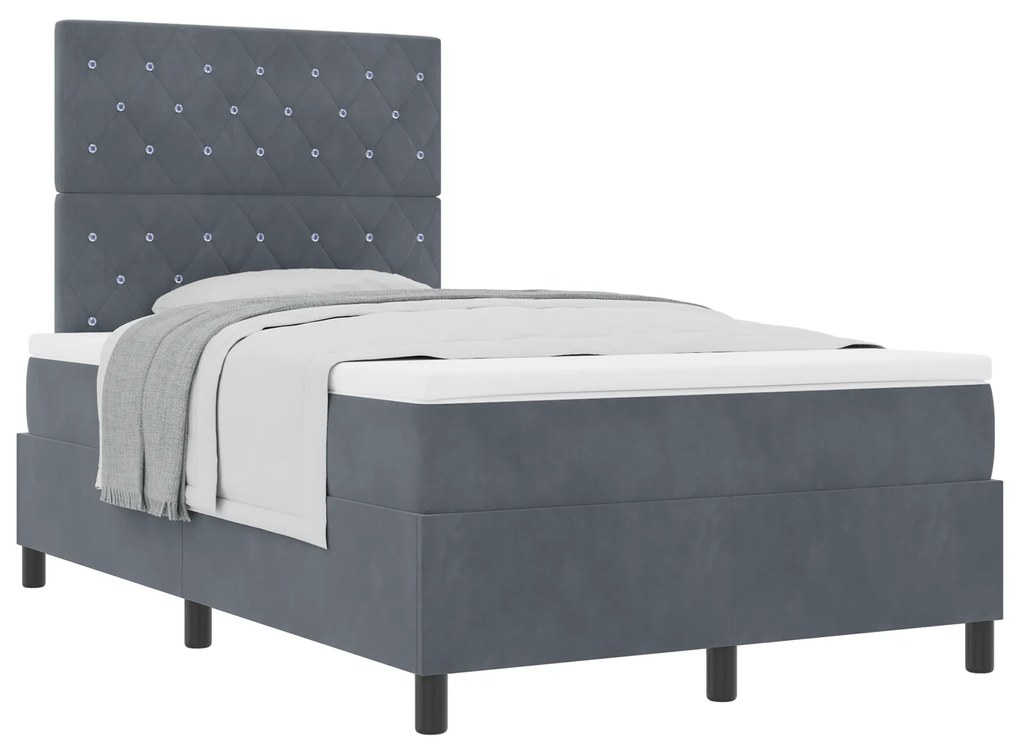 vidaXL Κρεβάτι Box Spring με στρώμα Γκρι 120x200 εκ Βελούδο