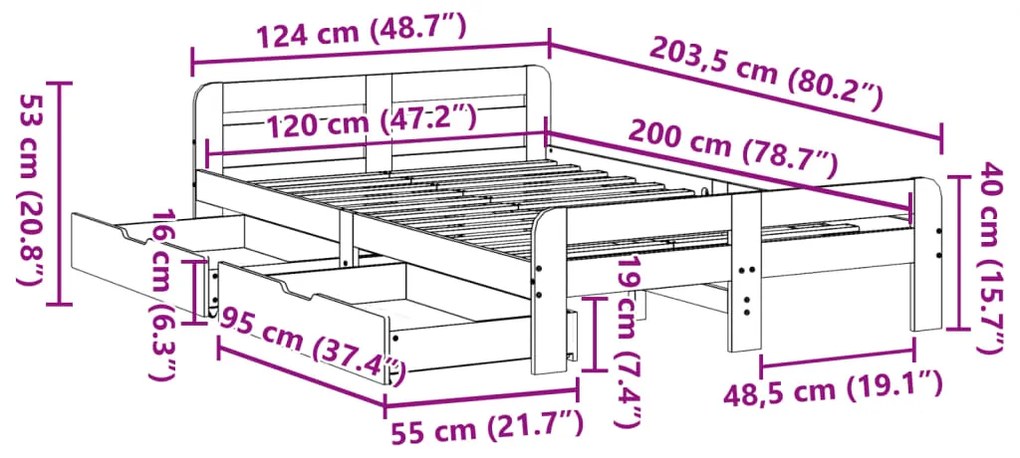 Σκελετός Κρεβ. Χωρίς Στρώμα Καφέ Κεριού 120x200 εκ Μασίφ Πεύκο - Καφέ