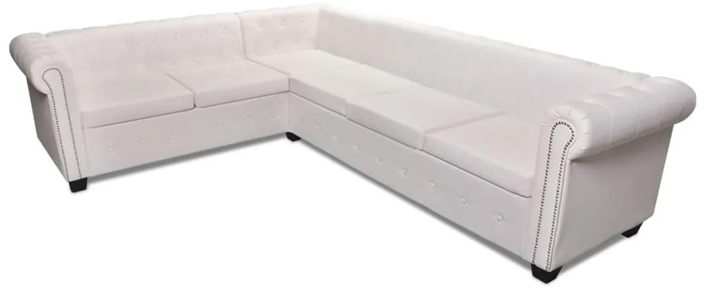 vidaXL Καναπές Γωνιακός Εξαθέσιος Chesterfield Λευκός Συνθετικό Δέρμα