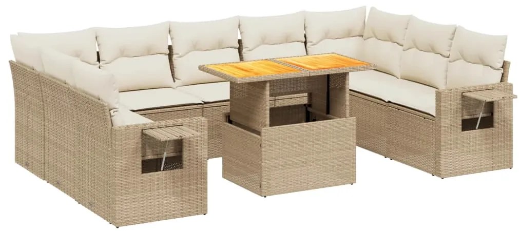 vidaXL Σετ Καναπέ Κήπου 10 τεμ. Μπεζ Συνθετικό Ρατάν με Μαξιλάρια