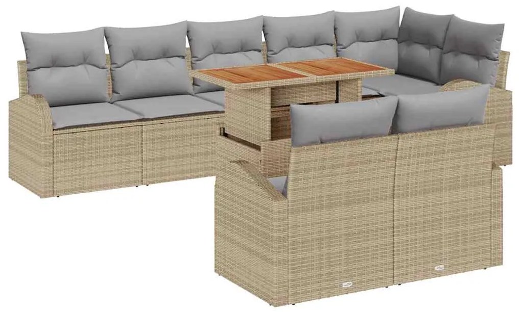 vidaXL Σετ Καναπέ Κήπου με αποθήκευση 9 pcs Μπεζ Πολυ ράταν