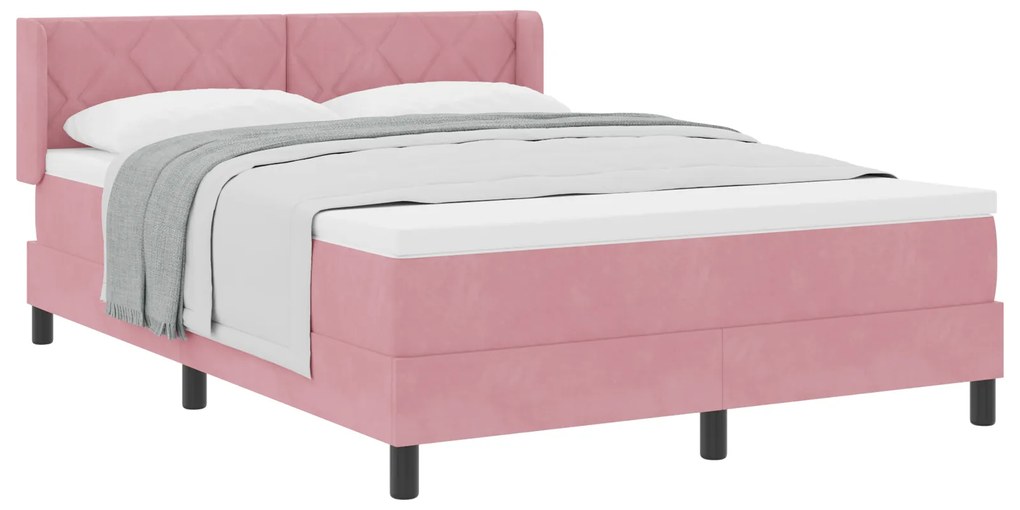 vidaXL κρεβάτι Box Spring με στρώμα  Ροζ 160x200 εκ. βελούδο