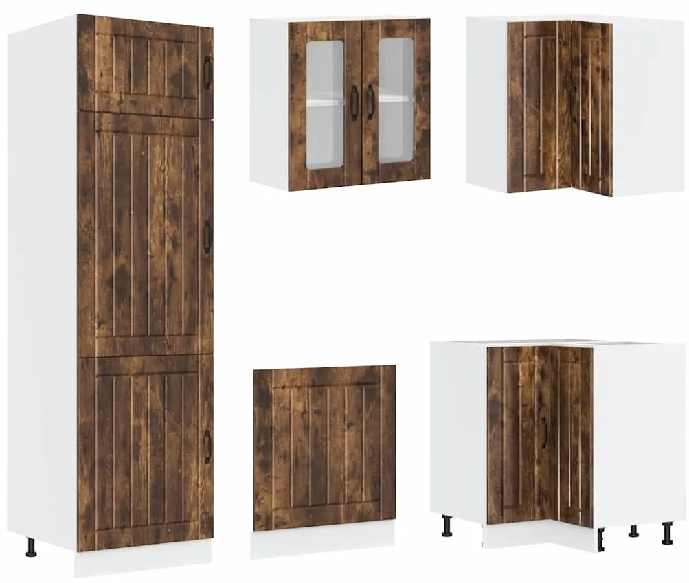 vidaXL Σετ Ντουλάπια Κουζίνας 14 τεμ. Lucca Καπνιστή Δρυς Επεξ. Ξύλο