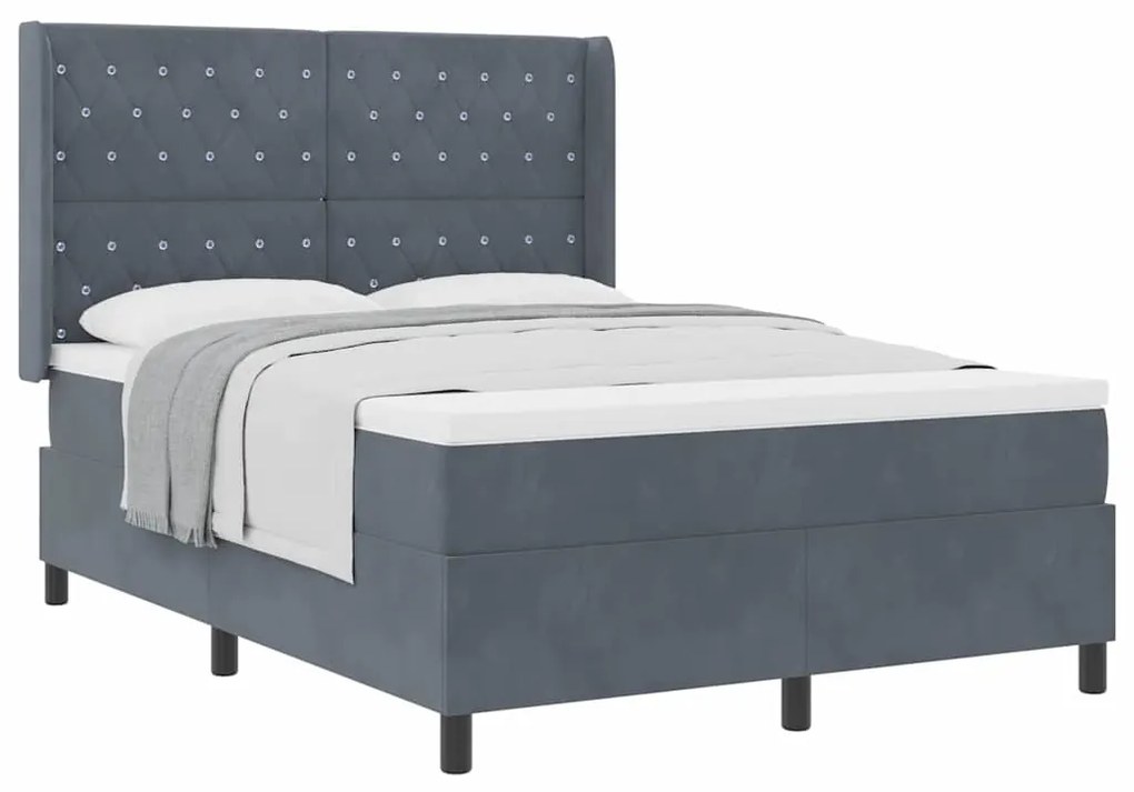 vidaXL Κρεβάτι με ελατήρια με στρώμα Σκούρο Γκρι 140 x 200 cm Βελούδο