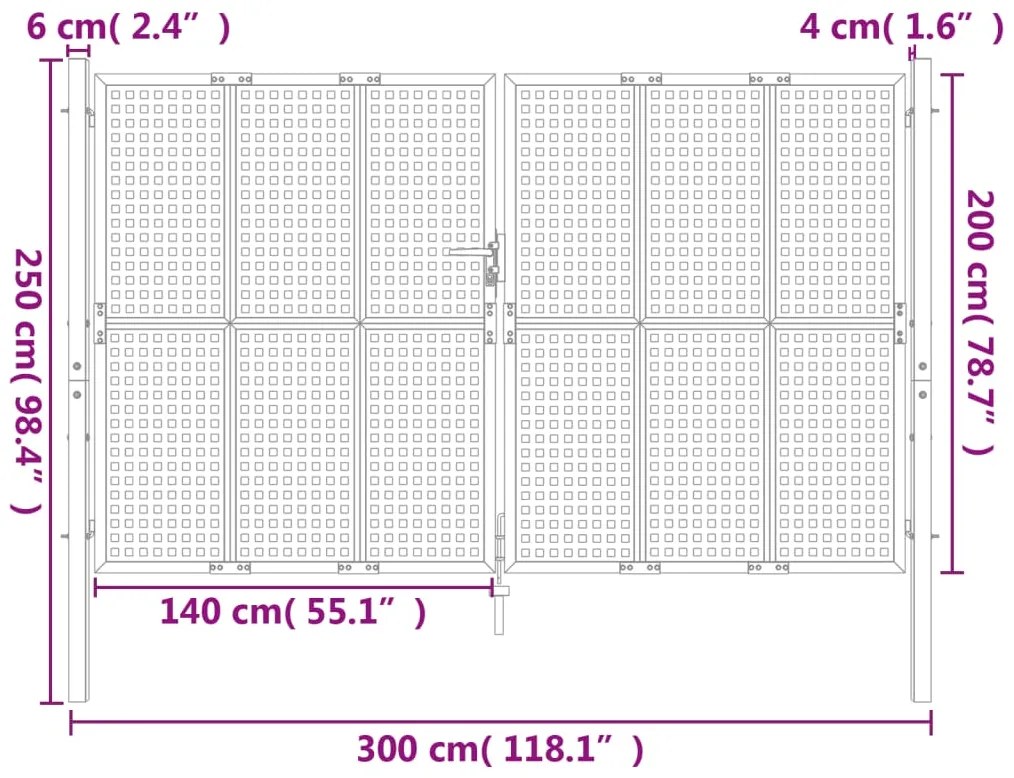 vidaXL Πύλη Κήπου Ανθρακί 300 x 200 εκ. Ατσάλινη