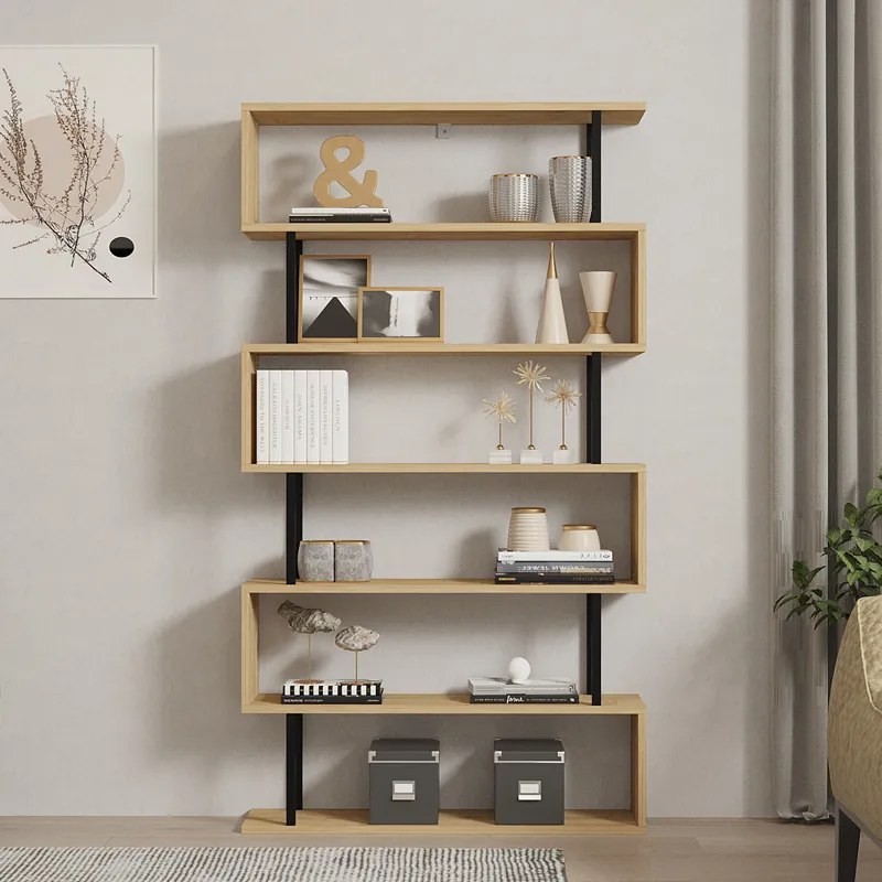 Βιβλιοθήκη Ziza pakoworld σε oak απόχρωση 90x22x162.6εκ (1 τεμάχια)