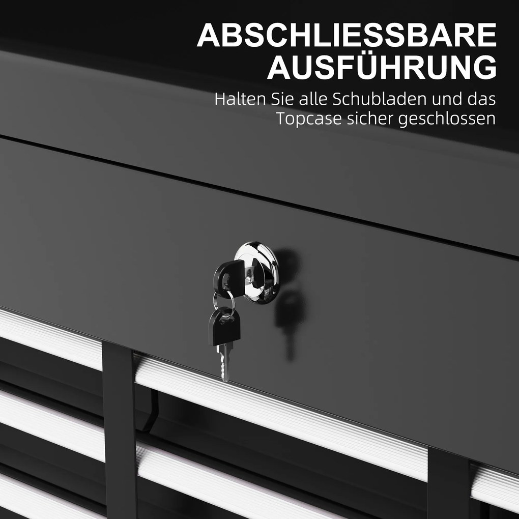 HOMCOM Κιβώτιο εργαλείων, κλειδωμένο, 3 συρτάρια, ατσάλινο περίβλημα, 60x26x34cm, Μαύρο