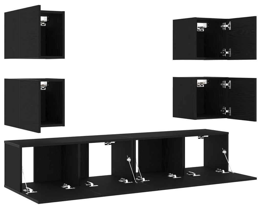 vidaXL Ντουλάπι TV 6 pcs Μαύρο 160 x 30 x 30 εκ. Επεξεργασμένο ξύλο
