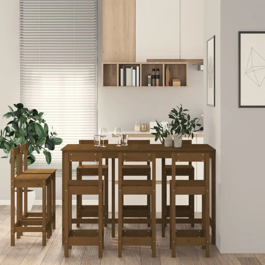 vidaXL Σετ Επίπλων Μπαρ 9 Τεμαχίων Μελί Καφέ από Μασίφ Ξύλο Πεύκου