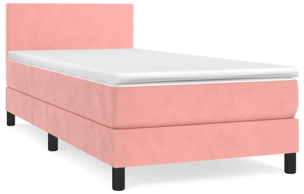 vidaXL Κρεβάτι Boxspring με Στρώμα Ροζ 90x190 εκ. Βελούδινο