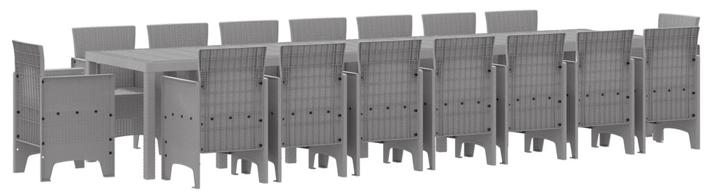 vidaXL Σετ Τραπεζαρίας Κήπου 17 pcs Ανοιχτό γκρι Large Ρατάν