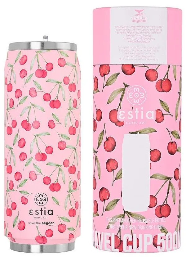 ESTIA ΘΕΡΜΟΣ TRAVEL CUP SAVE THE AEGEAN 500ml CHERRY ROSE