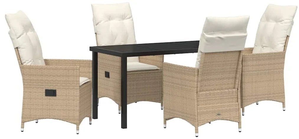 vidaXL Σέτ φαγητού για κήπο με μαξιλάρι 5 pcs Μπεζ συνθετικό ρατάν