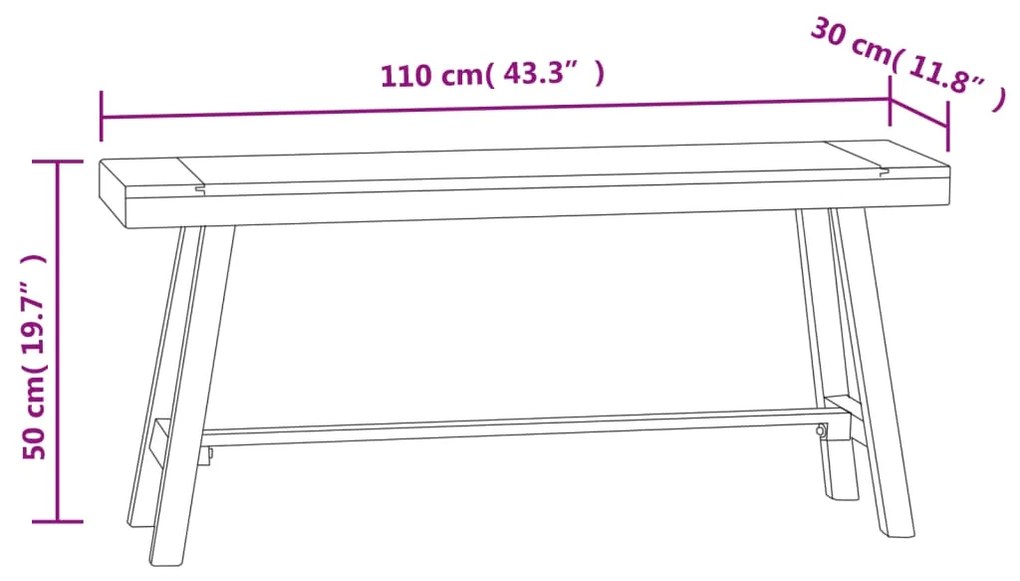 vidaXL Παγκάκι 110 εκ. από Μασίφ Ξύλο Teak