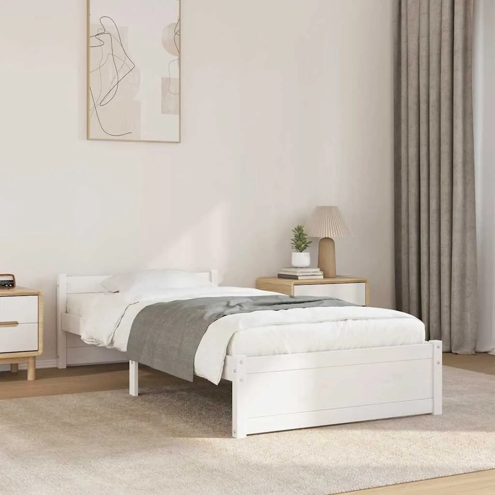 vidaXL Πλαίσιο Κρεβατιού Λευκό 90 x 190 εκ. Μασίφ Ξύλο Single