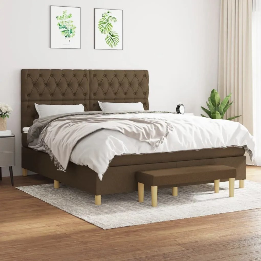 Κρεβάτι Boxspring με Στρώμα Σκούρο Καφέ 160x200 εκ Υφασμάτινο - Καφέ