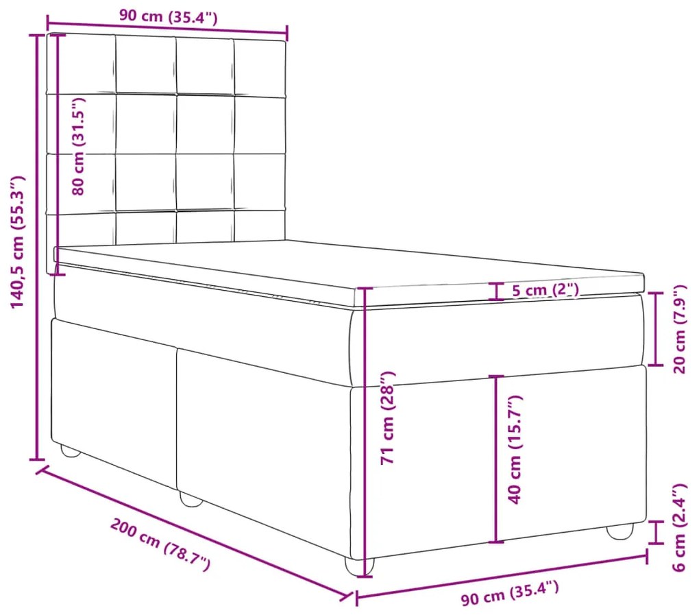 Κρεβάτι Boxspring με Στρώμα Κρεμ 90x200 εκ.Υφασμάτινο - Κρεμ