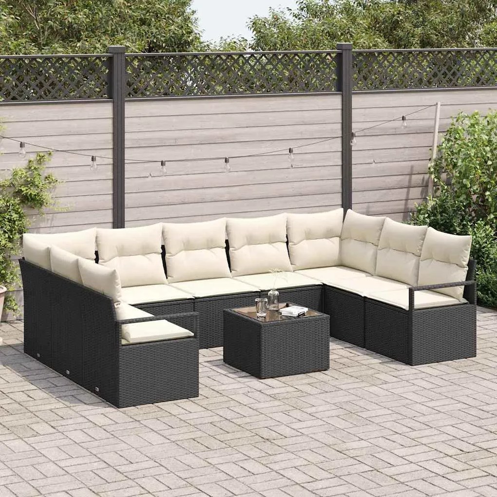 vidaXL Σετ Καναπέ Κήπου 10 pcs Μαύρο Πολυ ράταν