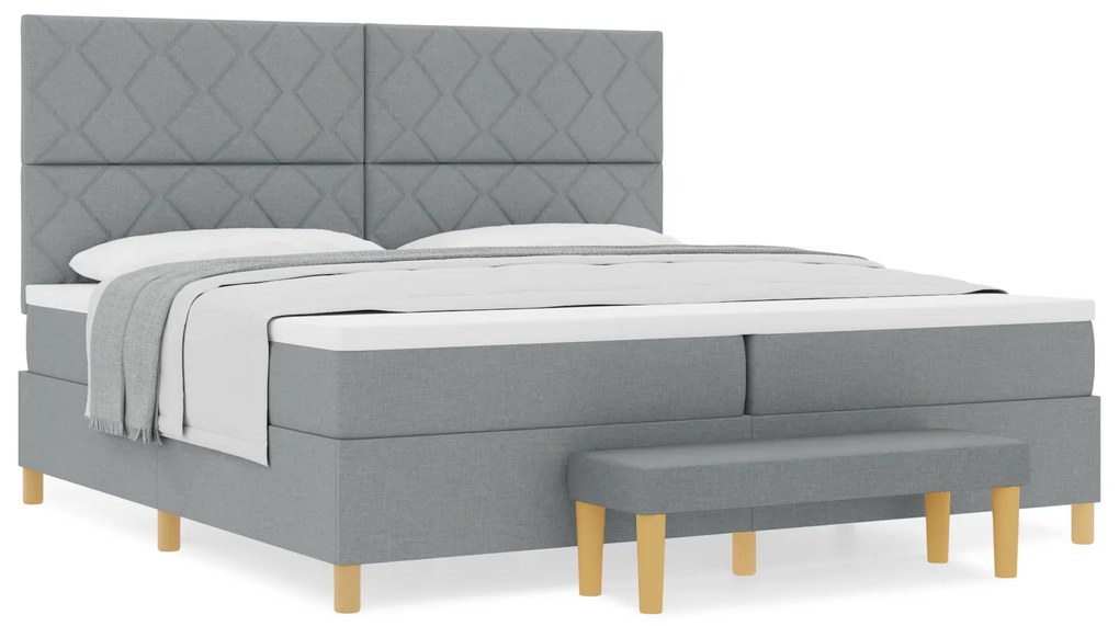 vidaXL Κρεβάτι Box Spring με Στρώμα & Μπάγκα Ανοιχτό Γκρι 200x200 εκ. Ύφασμα