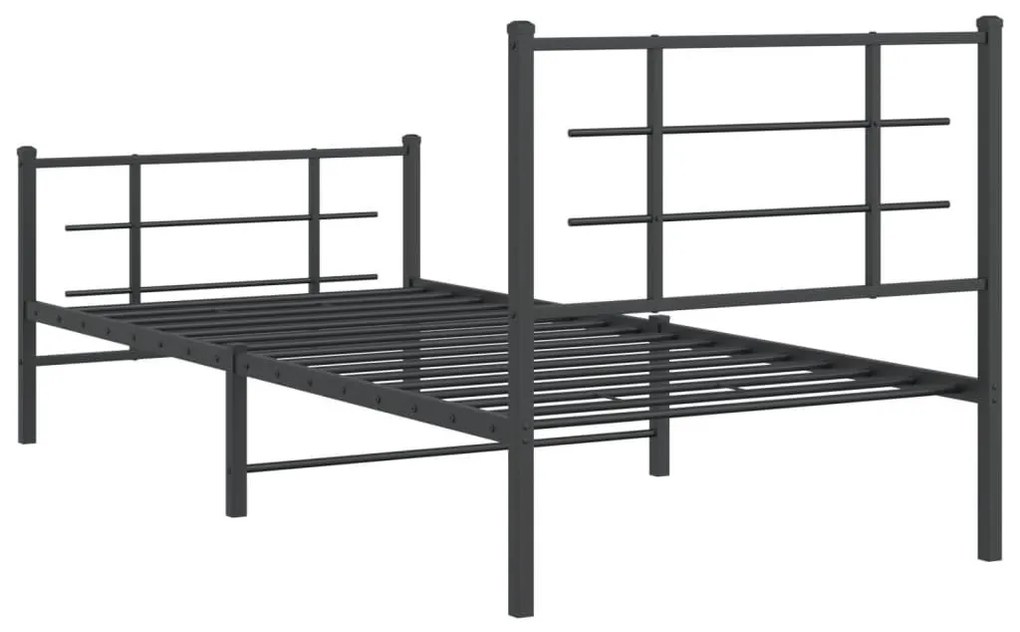 Πλαίσιο Κρεβατιού με Κεφαλάρι&amp;Ποδαρικό Μαύρο 90x200 εκ. Μέταλλο - Μαύρο