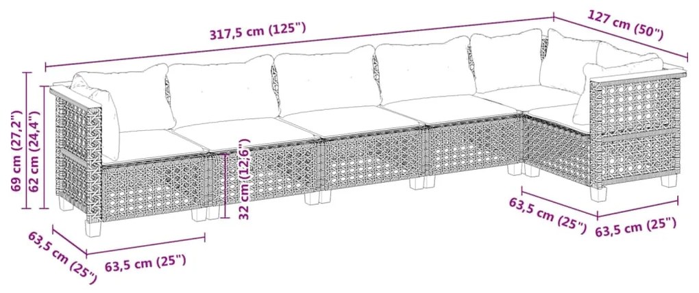 vidaXL Καναπές Κήπου 6 Τεμαχίων Μαύρο από Συνθετικό Ρατάν με Μαξιλάρια