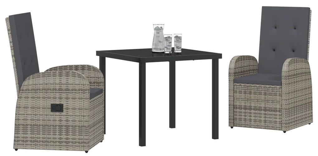 vidaXL Καρέκλες Κήπου Ξαπλώματος 3 pcs Γκρι 80 x 80 x 73 εκ
