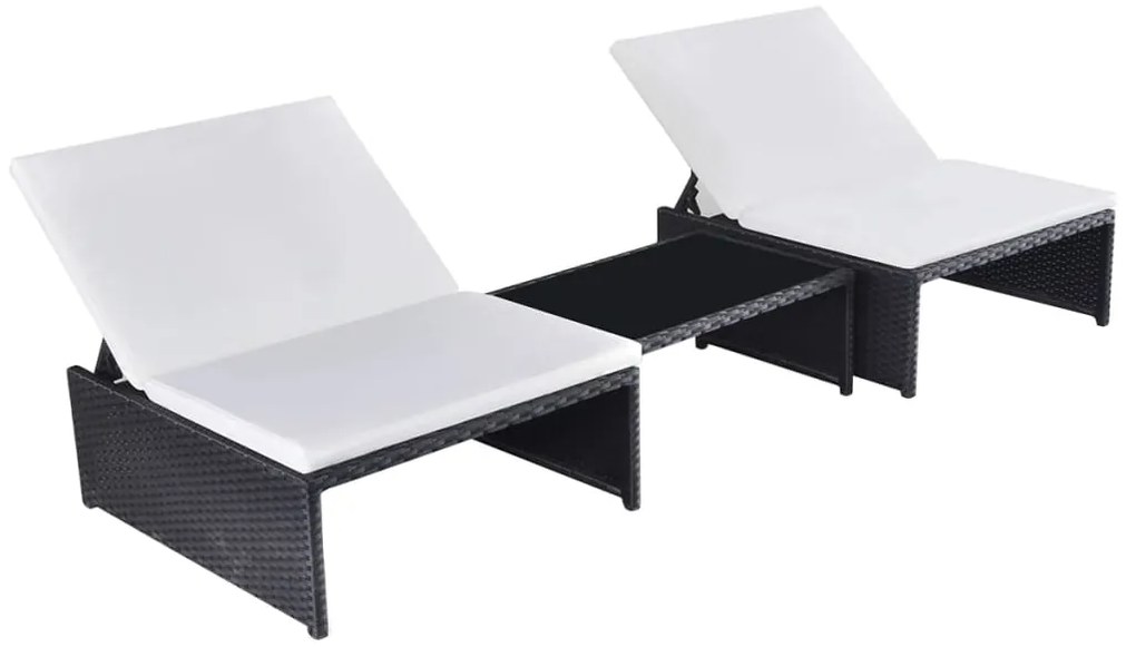 vidaXL Καρέκλες Κήπου Ανακλινόμενες 2 τεμ Μαύρο Συνθ. Ρατάν &amp; Τραπέζι